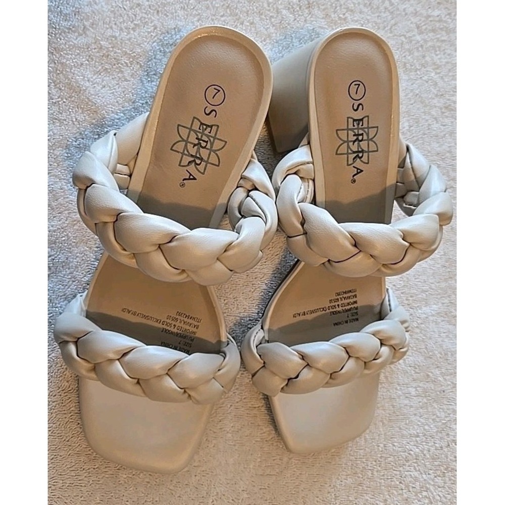 Serra Cream Braided Strap Block Heel Sandals Women's Size 7